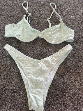 SHEIN Light Mint Eyelet Underwire Bikini Set
